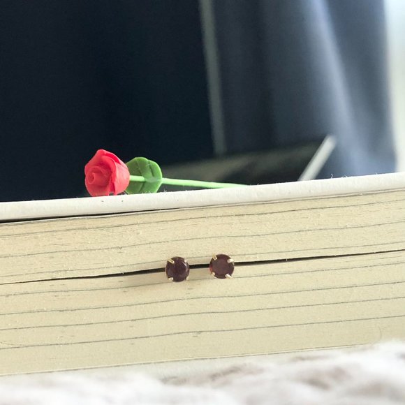 Garnet Solitaire Stud Earrings - Picture 2 of 6